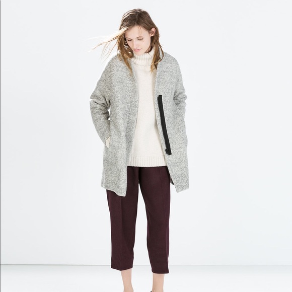 SOLD Zara Zipped Boucle Coat Gray - Picture 3 of 8